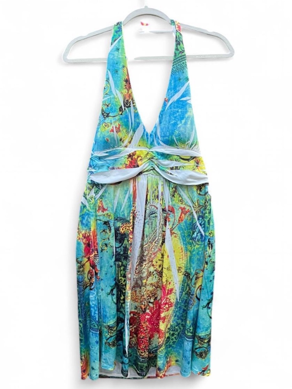 Cristinalove Blue Green Multi Halter One-Piece Dress